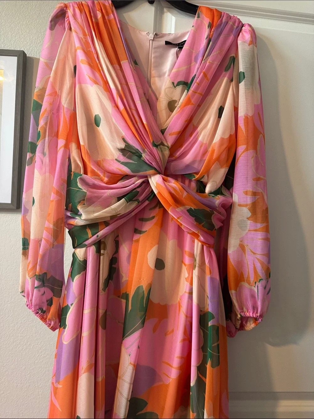Alex Marie Pink & Orange Floral Twist-Front Long Sleeve Dress - Picture 1 of 2